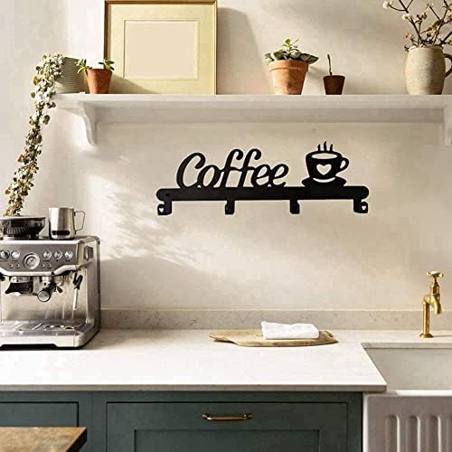 Anjyueue קפה מתכת ספל ספל קיר רכוב על כוס קפה תלויה עם 4 ווים שלטי קפה למטבח או לקפה תצוגה ומארגן