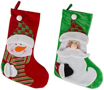 DII דקורטיבי לחג המולד גרבי גרבי סט גרבי חג עיצוב חג עם לולאה תלויה, 21x5, Applique Applique Santa & Snowman,