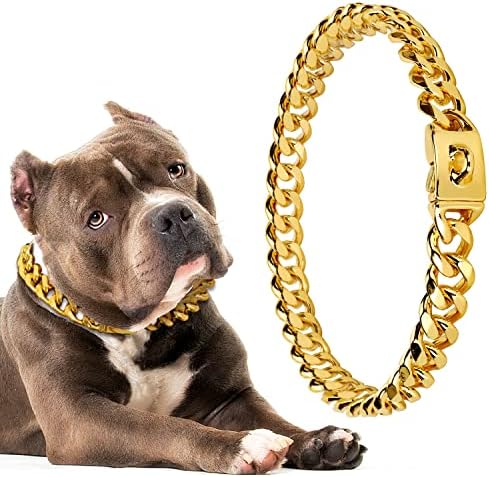צווארוני שרשרת כלבים זהב 18K צווארון כלבים של שרשרת מתכת, גור בויד ילד קישור קישור צווארון כלבים עם אבזם מאובטח