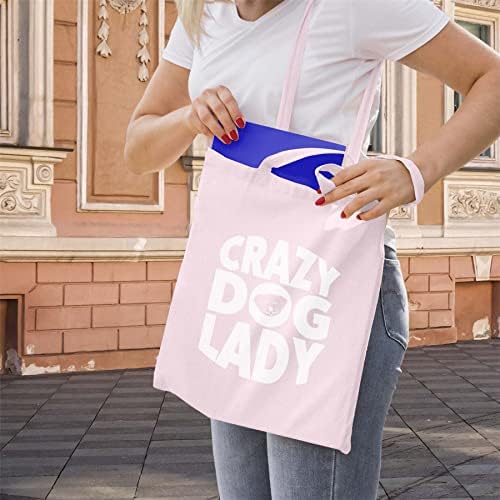 מטורף כלב ליידי תיק-מתנות לנשים כלב אוהבי בעלי - לשימוש חוזר קונה כתף שקיות עבור מצרכי כותנה