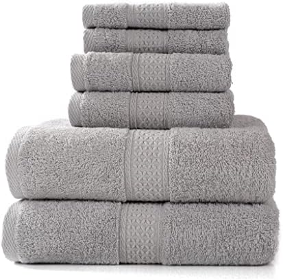 Tfiiexfl סט מגבות כותנה סט רך וסופר סופג מגבות כביסה למגבת יד למערכת אמבטיה משפחתית 6 חתיכות סט מגבות
