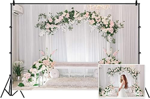Yeele 9x6ft תפאורת חתונה מקורה פרח ורוד וילון לבן צילום רקע רקע של חג האהבה קישוטים למסיבות כלה
