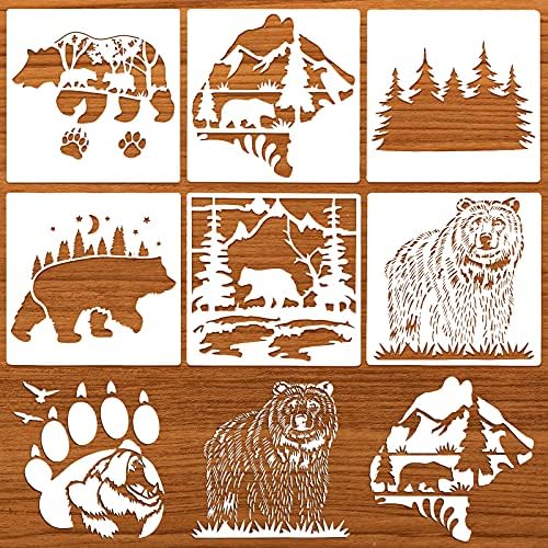 6 חתיכות יער דוב טופר סטנסילים עבור ציור על עץ לשימוש חוזר עשה זאת בעצמך עץ סטנסילים יער נושא ציור תבנית