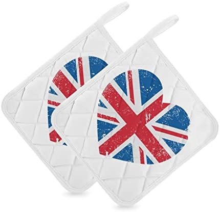 בריטניה בריטניה בריטניה רטרו לב מחזיקי סיר דגל למטבח עמיד בפני חום תנור תנור רפידות חמות לבישול