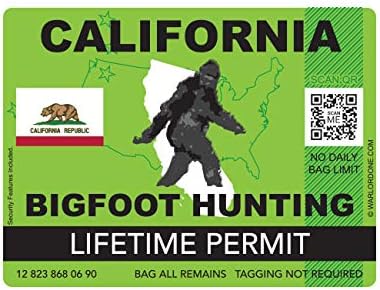 Fagraphix קליפורניה בקליפורניה Bigfoot Hunding Sceeker Sceeker Die Cut מדבקות Sasquatch Lifetime