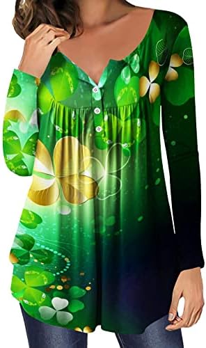 Pimoxv ירוק סנט פטריקס חולצות יום נשים קפלים מחבוא בטן טוניקת בטן ללבוש עם חותלות שרוול ארוך