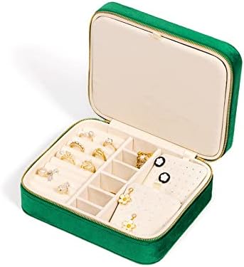 Jinzunbao קופסת תכשיטים לטיולים קטיפה, קופסת תכשיטים קטנה לנשים, מארגן מארז תכשיטים מיני נייד