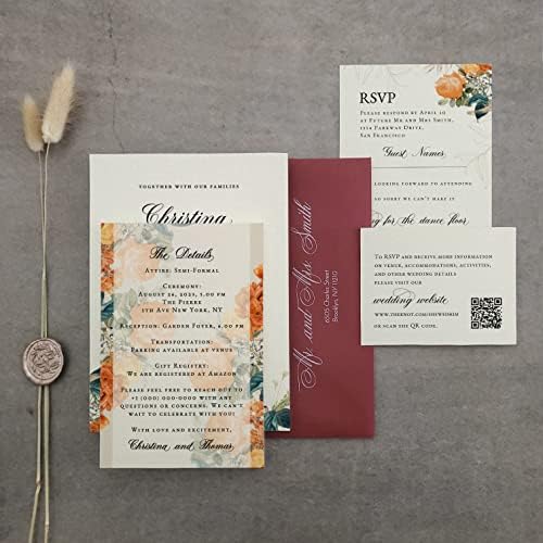 Xoxokristen הזמנות לחתונה עם מעטפות וכרטיסי RSVP, הזמנות לחתונה בהתאמה אישית, חתונה בוהו, הזמנות לחתונה
