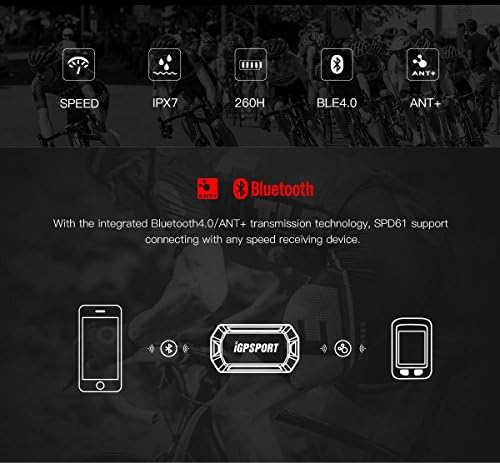 IGPSPORT SPD61 Speed ​​Sensor Ant+ ו- Bluetooth אלחוטי לרכיבה על אופניים שעון ספורט מחשב, שחור,