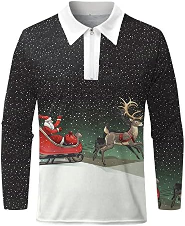 חולצות פולו לחג המולד של XXBR חולצות שרוול ארוך רוכסן צוואר צוואר צוואר צוואר צוואר חג המולד מצחיק סנטה