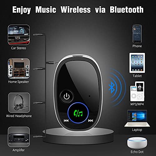מתאם Bluetooth של Golvery Aux לרכב, מקלט Bluetooth 5.0 עבור סטריאו/סרגל קול/רמקול/קווי רמקול/אוזניות,