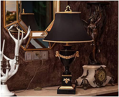 מנורות שולחן GMLSD, מנורת שולחן ליד המיטה מנורת שולחן גדולה שיש שחור פו שיש עם בד שחור גוון מנורת שולחן סלון