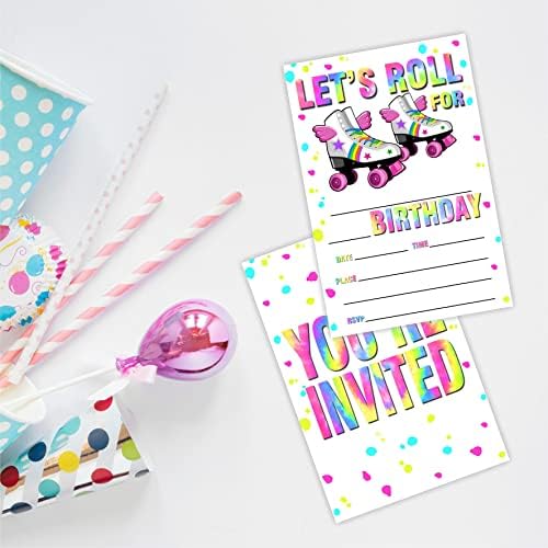 בואו נגלגל הזמנות ליום הולדת, Confetti Party Party Amperting Cards ≠ 20 Count) עם מעטפות, מילוי