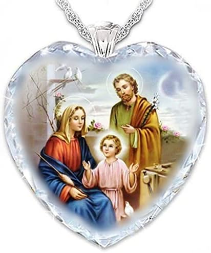 שלי ישו קישוטי חג המולד, קריסטל קדוש משפחה דתי לב צורת זרוק תליון שרשרת