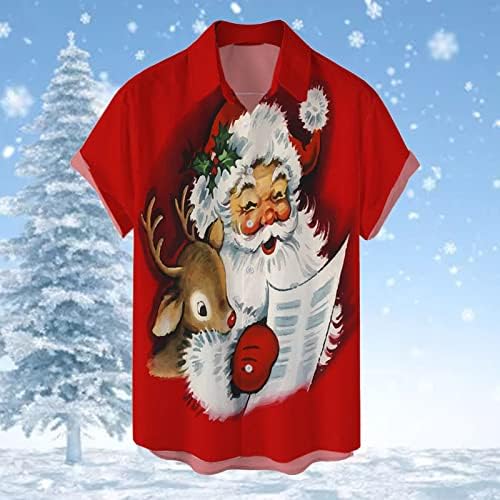 WOCACHI לחג המולד כפתור כפתור למטה חולצות שרוול קצר חג המולד מצחיק סנטה קלאוס הוואי חולצה במסיבת באולינג