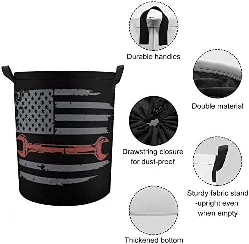 בציר מכונאי ארהב דגל סלי כביסה עם ידיות עמיד למים מתקפל שרוך עגול בגדי צידניות אחסון ארגונית