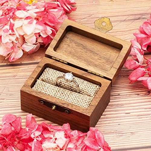 Cosisho וינטג 'טבעת עץ מארז קופסת מתנה להצעת אירוסין, מחזיק טבעת עתיק בעבודת יד מעץ בעבוד