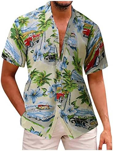 חולצות זדדו גברים מזדמנים, קיץ שרוול קצר כפתור למטה חולצה לגברים בהוואי טרופי הדפס עץ חוף Aloha Tops
