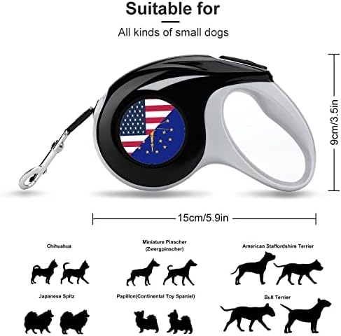 דגל מדינת אמריקאי ואינדיאנה 10 רצועות רצועות הליכה ברצועות מחמד כלב נשלפות עם ידית נגד החלקה דפוס