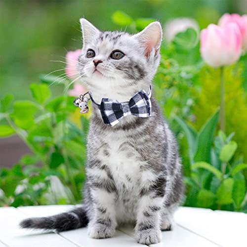 3 חבילה חג משובץ חתול קולרים עם עניבת פרפר פעמון, הבדלני חתול חתלתול קולרים עם עניבת פרפר פעמון לחג חתולי גורים