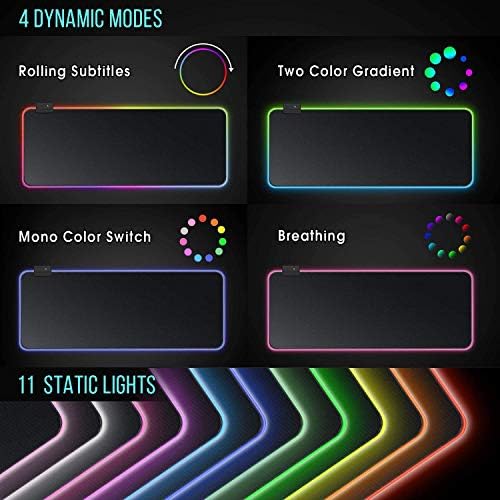 כרית עכבר משחק רכה גדולה של RGB, Airgoo LED מורחבת עכבר עם 14 מצבי תאורה, מקלדת מחשב גומי ללא החלקה מחצלת