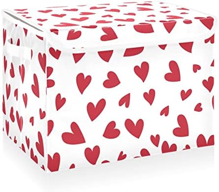 קטאקו לב אדום פחי אחסון חמודים עם מכסים וידיות, בד קוביית מיכל אחסון גדול סל קוביית מיכל עם קופסאות
