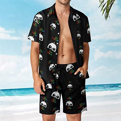 Weedkeycat חד קרן נינג'ה פנדה תלבושות חוף גברים 2 חלקים כפתור הוואי למטה חולצה קצרה שרוול ומכנסי תא