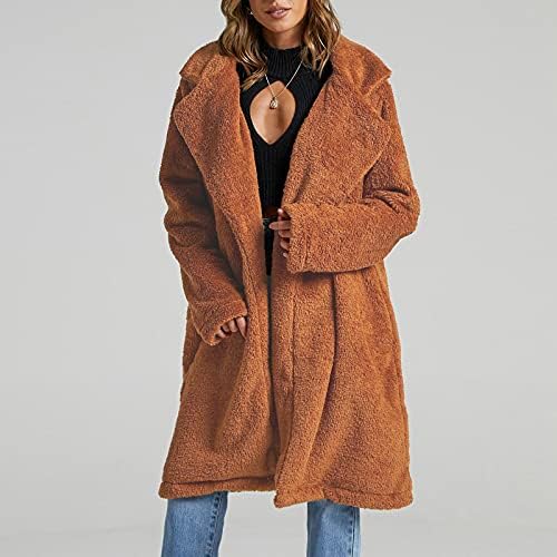 מעיל צמר לנשים מעיל ארוך חורף חם מזדמן פלוס גודל מעילי סתיו מעילי דש דלים סולידי שרוול ארוך עבה קרדיגן