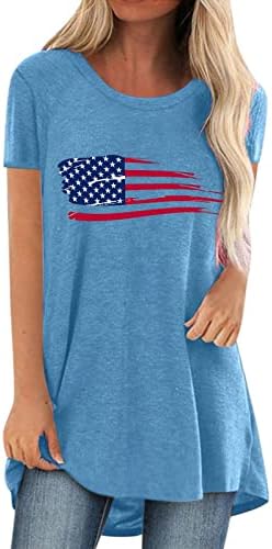 חולצות 4 ביולי נשים דגל אמריקאי דגל אמריקה שרוול קצר שרוול V-צווארון פסים כוכבים רופפים חולצות טי מסיבה מזדמנים