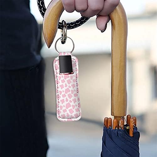 נשים מחזיק מפתחות מחזיק מפתחות נסיעות איפור אביזרי נייד שפתון שרוול פוצ ' ורוד פרה הדפסת גלוס צינור מחזיק
