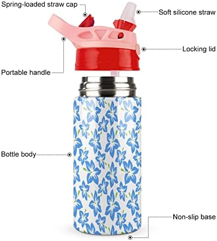 פרחי היביסקוס בקבוק מים מבודדים מפלדת אל חלד עם מכסה קש אטום דליפה וידית נסיעות כוס 16 גרם