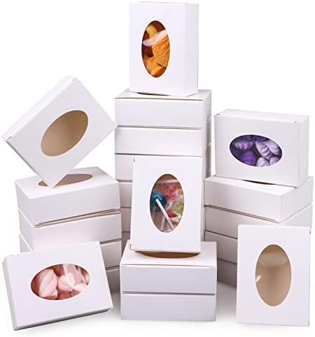 פינקשי 100 יחידות מיני קופסת נייר קראפט עם חלון קופסאות אריזת סבון עגולות קרטון מלאכה קופסא מתנה