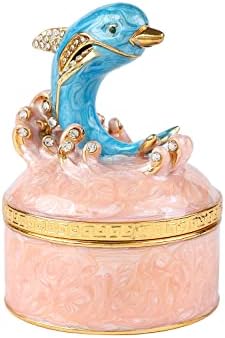 פסלינו קופסת תכשיטים של תכשיטי דולפין חמודים עם קישוטי בעלי חיים צבועים ביד מתנה ייחודית לעיצוב הבית