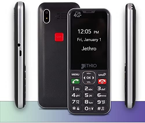 Jethro SC490 לא נעול טלפון סלולרי 4 גרם לקשישים ותוכנית שיחה וטקסט ללא הגבלה של 6 חודשים, כפתורים גדולים,