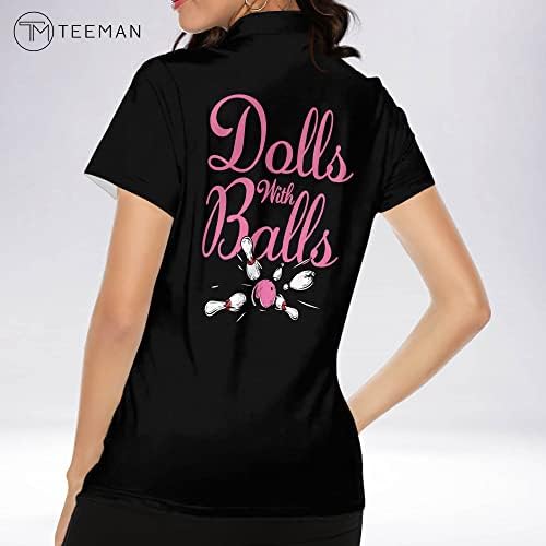 Teeman מותאם אישית תלת מימד חולצות באולינג ורוד לנשים, נשים מצחיקות בהתאמה אישית באולינג גופיות
