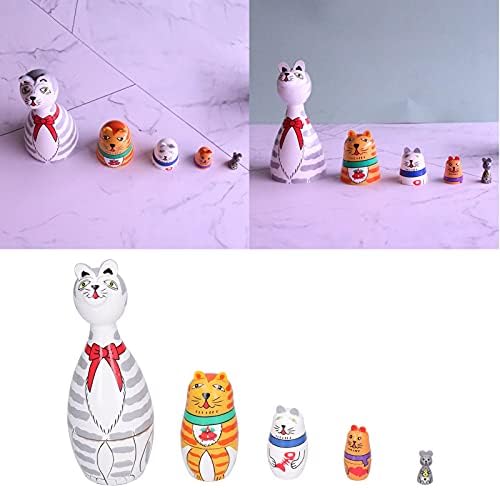ערכת בובות קינון חתולים של 5 יחידות, בובות קינון חמודות בובות פסחא בובות פסחא ערימת צעצועים מקטנים בובות קינון