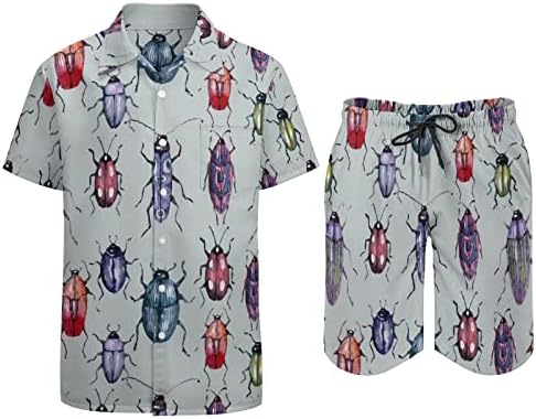 באג חרק חיפושית תלבושות חוף של 2 חלקים כפתור הוואי למטה חולצה עם שרוול קצר וחליפות מכנסיים קצרים