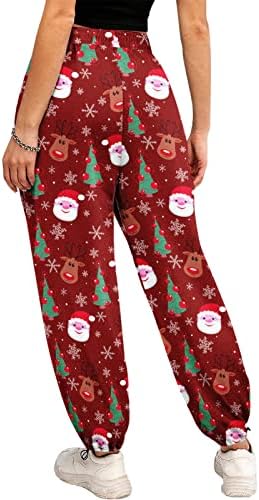 מכנסי טרנינג לחג המולד רצועות רצועות נוחות מותניים גבוהות מכנסי טרנינג רגועים מכנסי טרנינג סנטה