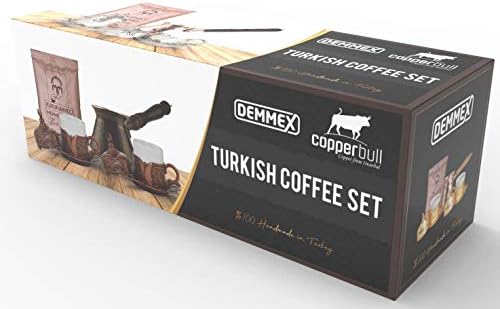 סיר קפה יווני טורקי Copperbull עבה ביותר עם כוסות כבדות כוסות וקפה סט ל -2