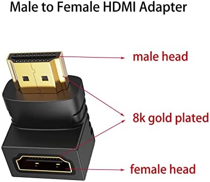 מתאם HDMI 90 ו -270 מעלות זווית ימנית זכר לנקבה, Jiuhcory 2 חבילה HDMI מאריך מאריך זווית כלפי מעלה תמיכה 8K@60Hz
