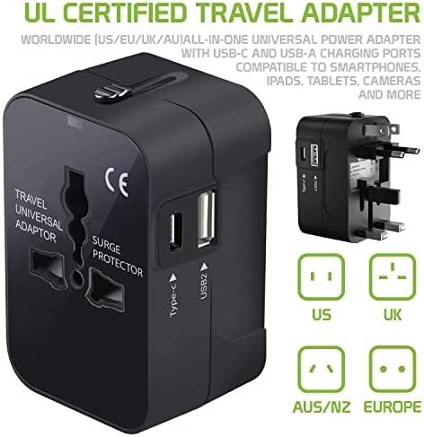 Travel USB פלוס מתאם כוח בינלאומי התואם לגלקסיה של סמסונג שורר את LTE עבור כוח עולמי לשלושה מכשירים USB