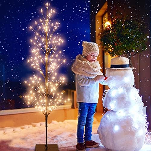 עץ עץ ליבנה מואר מואר מואר עץ מלא מלאכותי מואר לבן חם לפטיו חגיגי פטיו חתונה עיצוב חג המולד מקורה 5.2ft