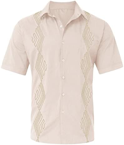Apfopard Mens Summer חולצות מזדמנים 2023 כפתור שרוול קצר דופק רקמה מודפסת רופפת מתאימה חולצות טוניקה עליונות