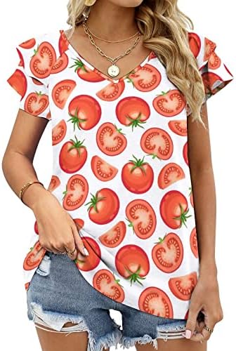 חולצות טריקו לנשים עגבניות פרועו עם שרוולים קצרים עם שרוולים קצרים על חולצה רופפת חולצה רופפת