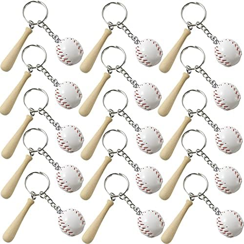 Royhoo 15 pcs מיני מחזיק מפתחות בייסבול עם עטלף עץ לספורט נושאים קבוצת מסיבות ספורטאים מזכרות מתגמלים