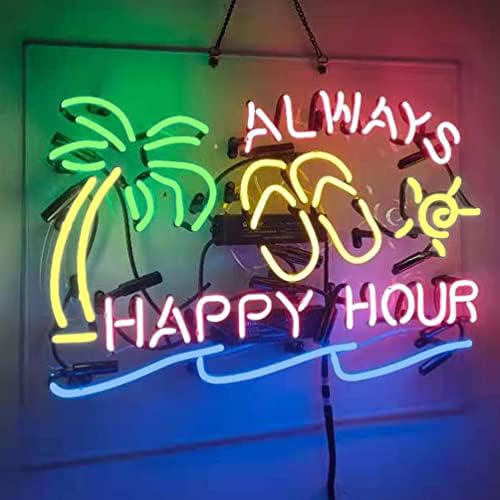 תמיד Happy Hour Neon שלט בעבודת יד זכוכית אמיתית ניאון צינור ניאון אור לבר בר מערת מערת פאב חנות מסעדת