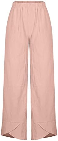 מכנסי פשתן קצוצים של CHGBMOK מכנסי טרקלין נוחים מזדמנים אלסטיים אלסטיים מותניים רחבים חוף חוף ארוך עם
