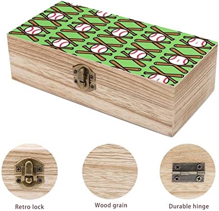 דפוס בייסבול של נודקיו קופסת מארגן אחסון מעץ עם מנעול רטרו לתמונות תכשיטים שמירת מזכרת מתנה דקורטיבית
