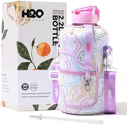 CAPSULE H2O 2.2L בקבוק מים חצי גלון עם שרוול אחסון וקש נשלף - BPA בחינם מיכל שתייה גדול לשימוש