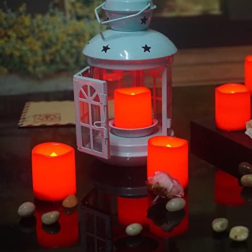 6 מארז תאורות תה אדומים ללא להבה עם נרות נדרים לאורך זמן המופעלים באמצעות סוללה מהבהבים סט מזויף